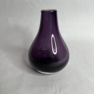 Tarnów Poland Amethyst Art Glass Vase • 6" Hand‑Blown Teardrop Vintage